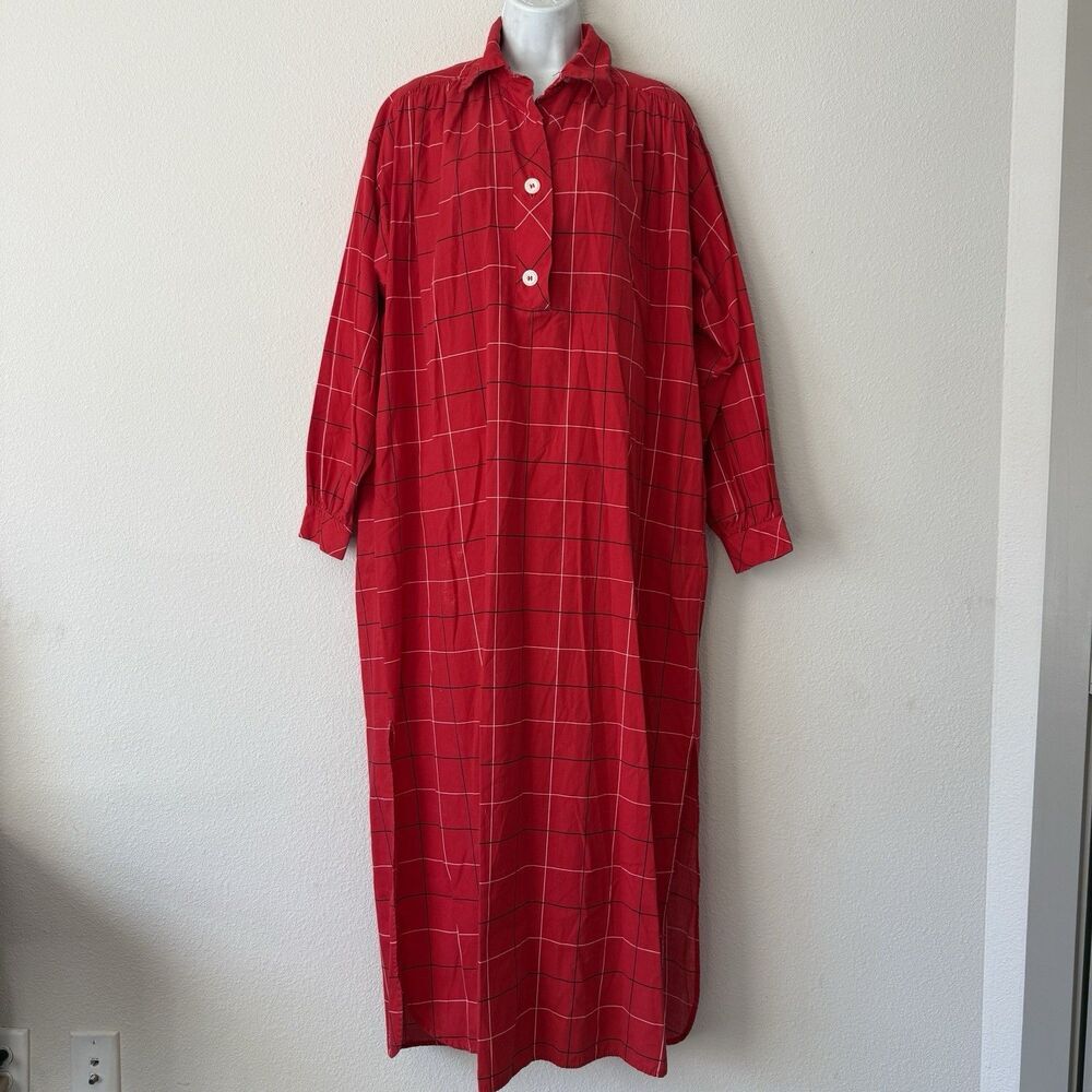 Vintage Elizabeth Arden The Salon House Dress Women’s Petite XL Red Plaid Maxi